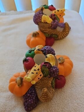 EUC Vintage Harvest Time PartyLite Ceramic Taper Candle Holders.